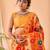 Orange printed silk blend saree with blouse