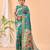 Blue printed silk blend saree with blouse