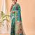 Blue printed silk blend saree with blouse