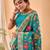 Blue printed silk blend saree with blouse