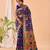 Blue printed silk blend saree with blouse