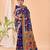 Blue printed silk blend saree with blouse