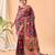 Pink printed silk blend saree with blouse
