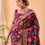 Pink printed silk blend saree with blouse