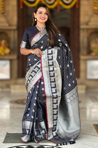 Black self design embellished silk blend saree with blouse