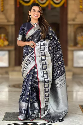 Black self design embellished silk blend saree with blouse