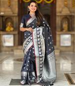 Black self design embellished silk blend saree with blouse