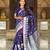 Blue self design embellished silk blend saree with blouse