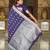 Blue self design embellished silk blend saree with blouse
