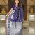 Blue self design embellished silk blend saree with blouse