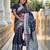 Blue self design embellished silk blend saree with blouse