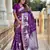Purple self design embellished silk blend saree  with blouse