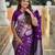 Purple self design embellished silk blend saree with blouse