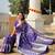 Blue self design embellished silk blend saree with blouse