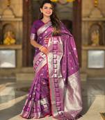 Wine self design embellished silk blend saree  with blouse