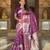 Wine self design embellished silk blend saree with blouse