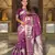 Wine self design embellished silk blend saree  with blouse