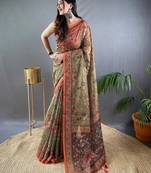 Green printed silk blend saree  with blouse