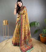 Mustard printed silk blend saree  with blouse