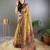 Mustard printed silk blend saree with blouse