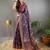 Blue printed silk blend saree with blouse
