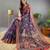 Blue printed silk blend saree with blouse