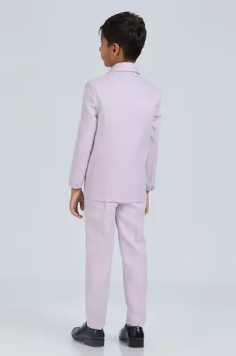 pleated collar suit set full sleeves blazer, shirt, pant and waist coat with bow tie - mauve