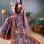 Blue printed silk blend saree with blouse