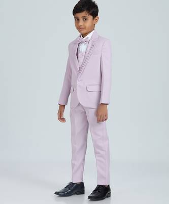 pleated collar suit set full sleeves blazer, shirt, pant and waist coat with bow tie - mauve 3
