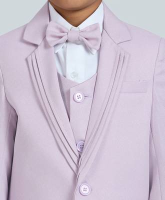 pleated collar suit set full sleeves blazer, shirt, pant and waist coat with bow tie - mauve 4