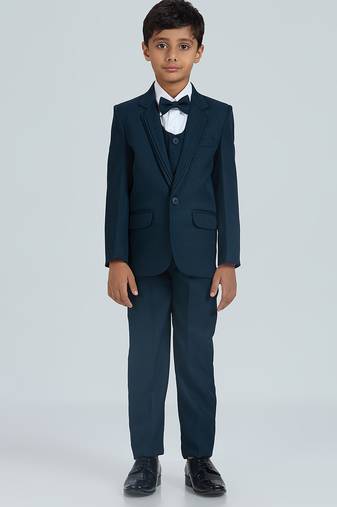 pleated collar suit set full sleeves blazer, shirt, pant and waist coat with bow tie - mauve