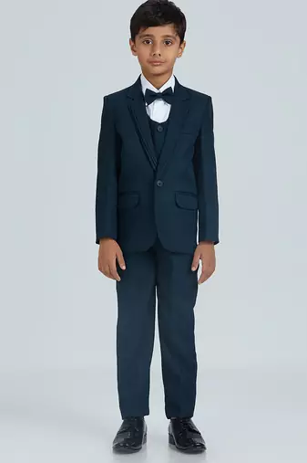 pleated collar suit set full sleeves blazer, shirt, pant and waist coat with bow tie - mauve