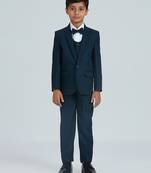 pleated collar suit set full sleeves blazer, shirt, pant and waist coat with bow tie - mauve