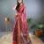 Red printed silk blend saree with blouse
