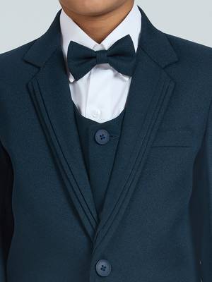 pleated collar suit set full sleeves blazer, shirt, pant and waist coat with bow tie - mauve 4