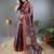 Wine printed silk blend saree with blouse