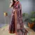 Wine printed silk blend saree  with blouse