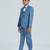 pleated collar suit set full sleeves blazer, shirt, pant and waist coat with bow tie - blue