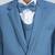 pleated collar suit set full sleeves blazer, shirt, pant and waist coat with bow tie - blue