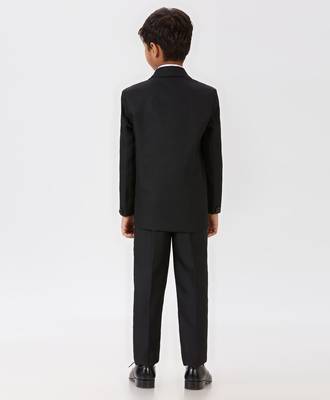 pleated collar suit set full sleeves blazer, shirt, pant and waist coat with bow tie - black 2