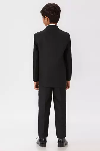 pleated collar suit set full sleeves blazer, shirt, pant and waist coat with bow tie - black