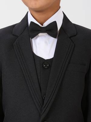 pleated collar suit set full sleeves blazer, shirt, pant and waist coat with bow tie - black 4