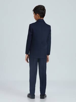 pleated suit set full sleeves blazer, shirt, pant and waist coat with bow tie - nblue 2