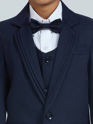 pleated suit set full sleeves blazer, shirt, pant and waist coat with bow tie - nblue 4