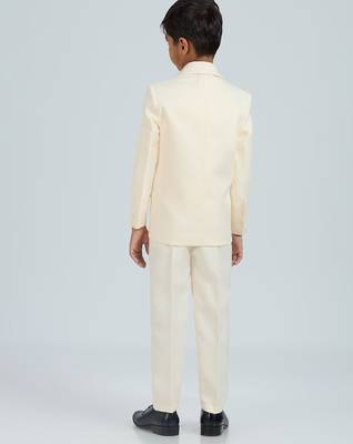 pleated suit set full sleeves blazer, shirt, pant and waist coat with bow tie - cream 2