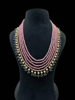 Multi-strand pink beaded necklace with pearls & blue crystal drops by treemoda 1
