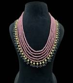 Multi-strand pink beaded necklace with pearls & blue crystal drops by treemoda