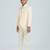 pleated suit set full sleeves blazer, shirt, pant and waist coat with bow tie - cream
