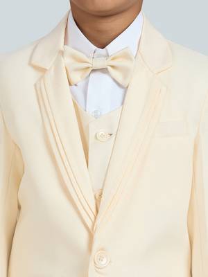 pleated suit set full sleeves blazer, shirt, pant and waist coat with bow tie - cream 4