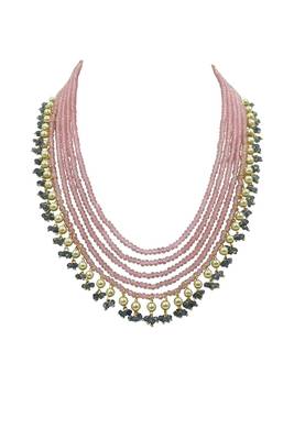 Multi-strand pink beaded necklace with pearls & blue crystal drops by treemoda 3